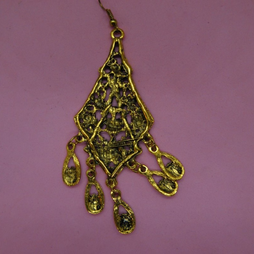 Bohemian Carved Flower Long Dangle Earrings - Picture 4 of 5